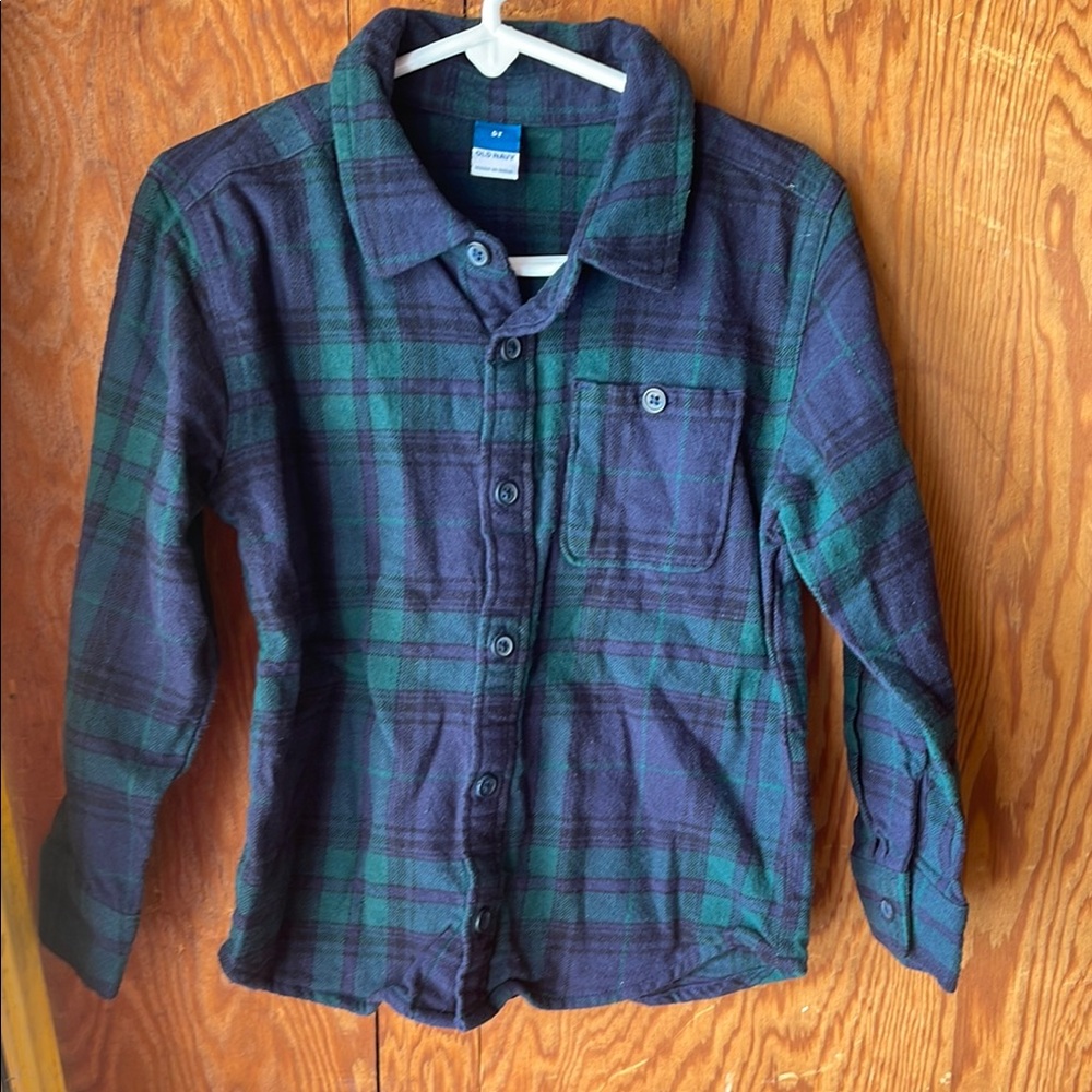 Old Navy Kids Plaid Button Down Shirt - Green and Blue
